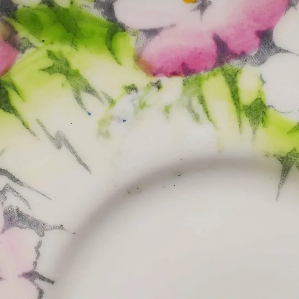 Crown Staffordshire Teacup and Saucer Pink Blue Flowers